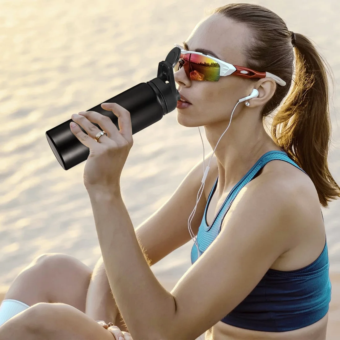 CHENGU Aluminum water bottles, 25 oz, Black, 10 pcs, view 2