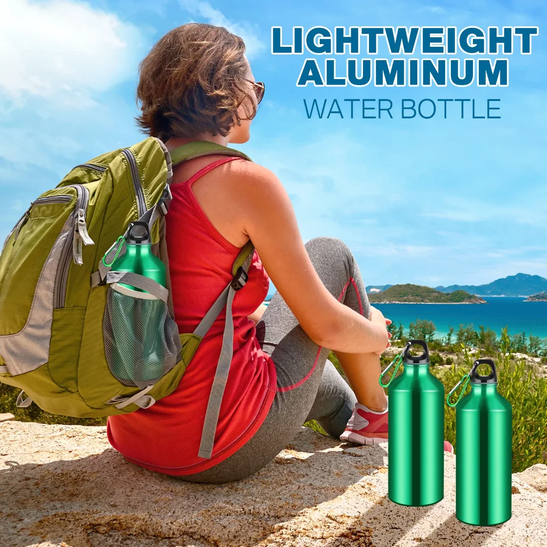 CHENGU Aluminum water bottles, 20 oz, Green, 10 pcs, view 2
