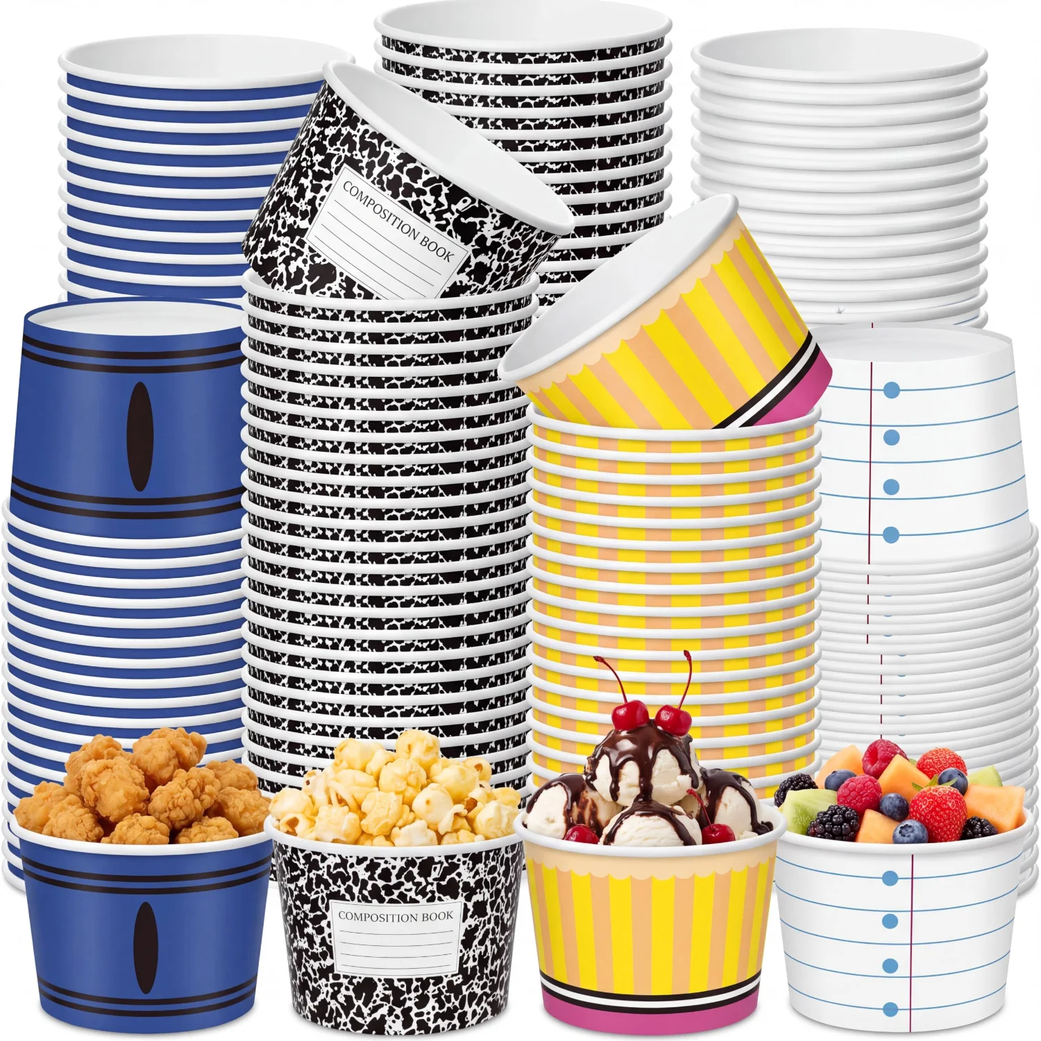 CHENGU Paper snack and dessert cups, Colorful, Back to School, 60 pcs