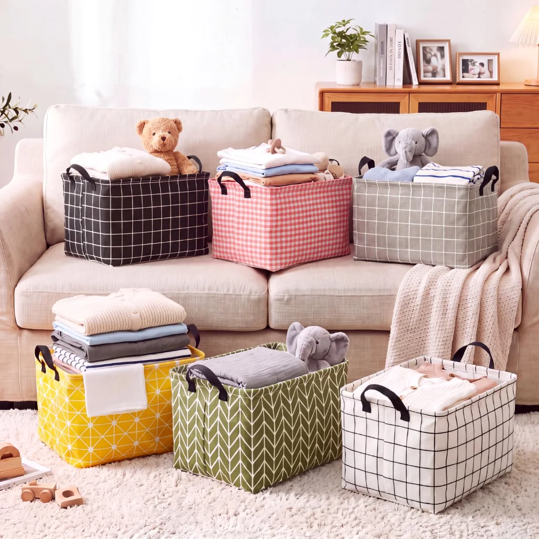 CHENGU Collapsible holiday storage bins, Plaid, 6 pcs, view 2