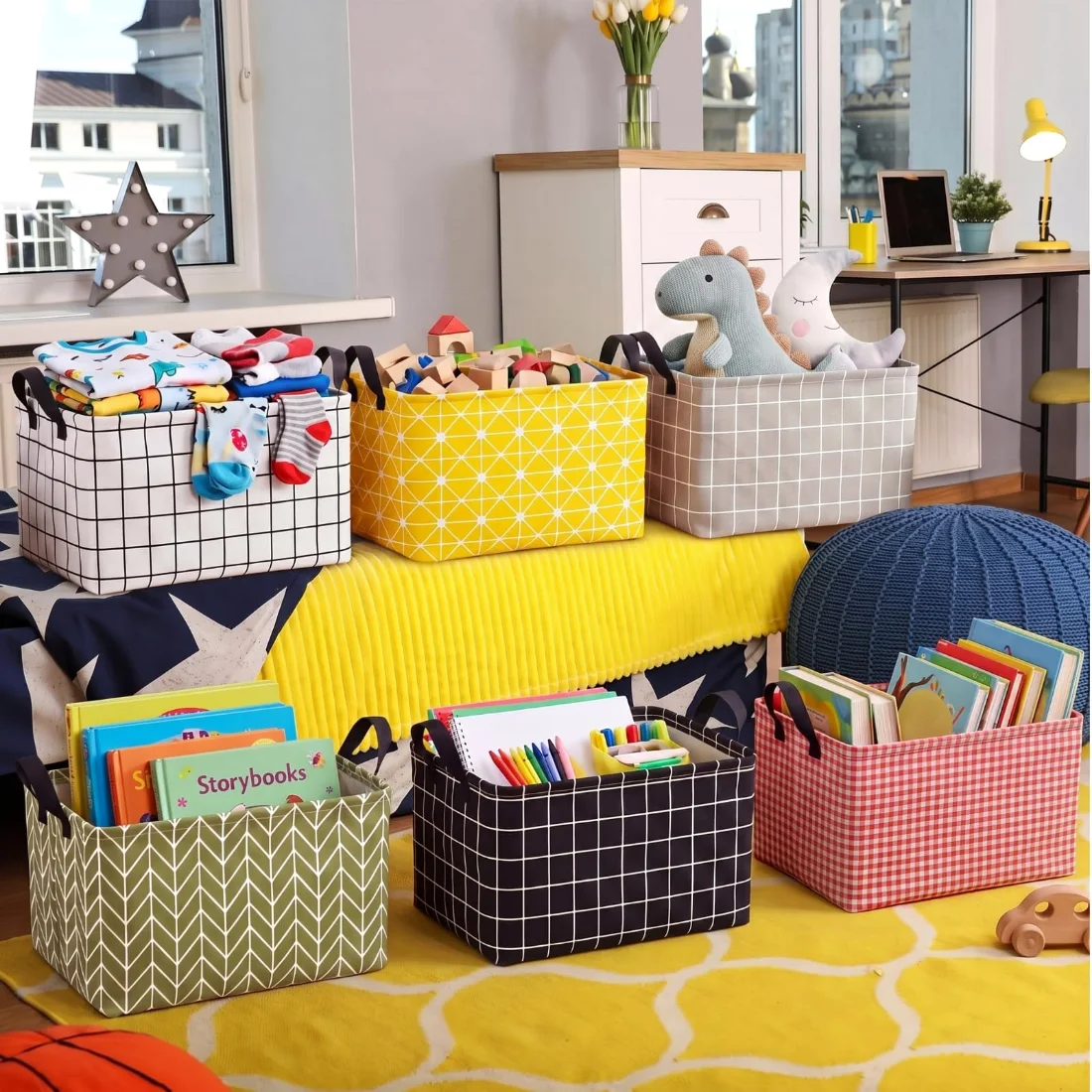 CHENGU Collapsible holiday storage bins, Plaid, 6 pcs, view 4