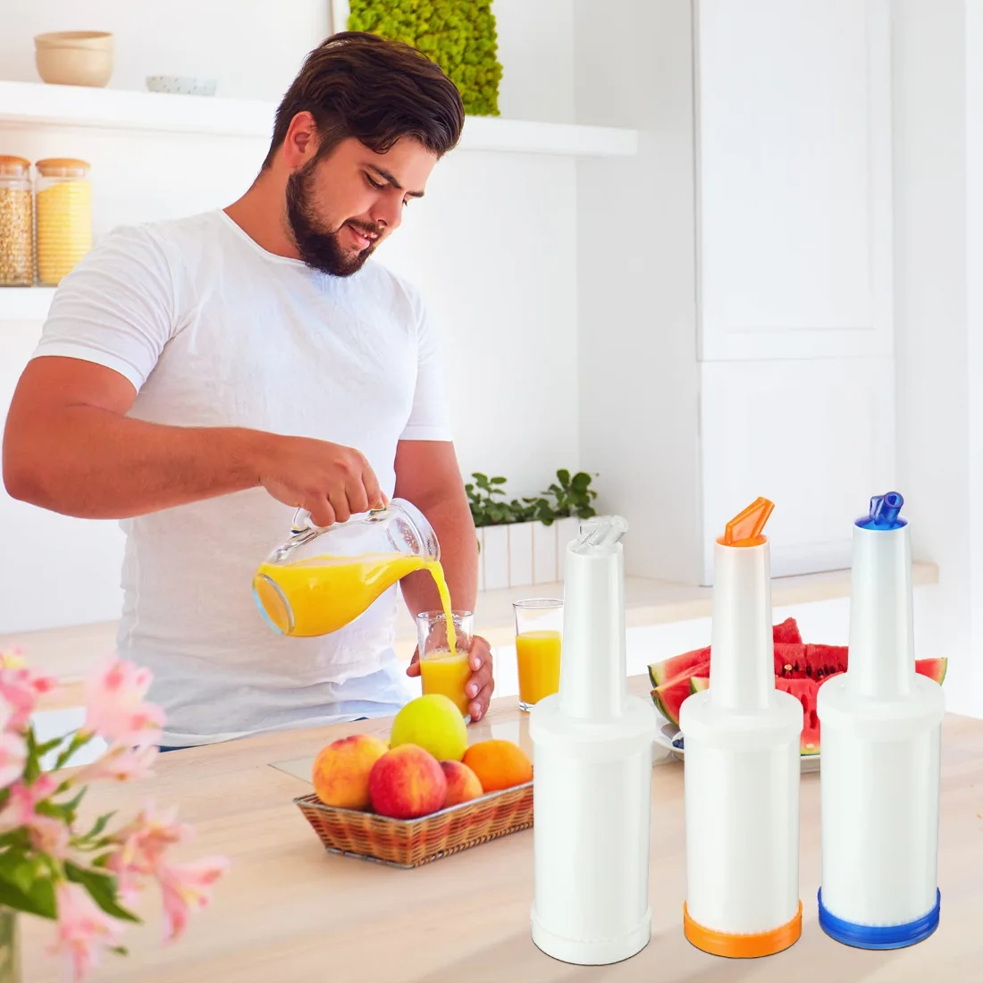 CHENGU Bar juice pour bottles, 34 oz, White, Orange, Red, Yellow, Blue, Green, 18 pcs, view 2