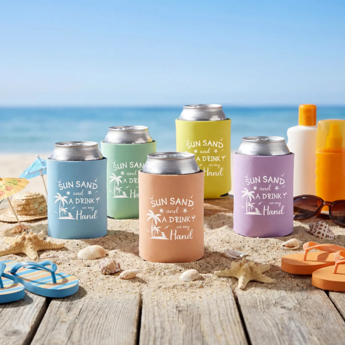 CHENGU Can coolers, 6 pcs, Pastel, Sun Sand, view 2
