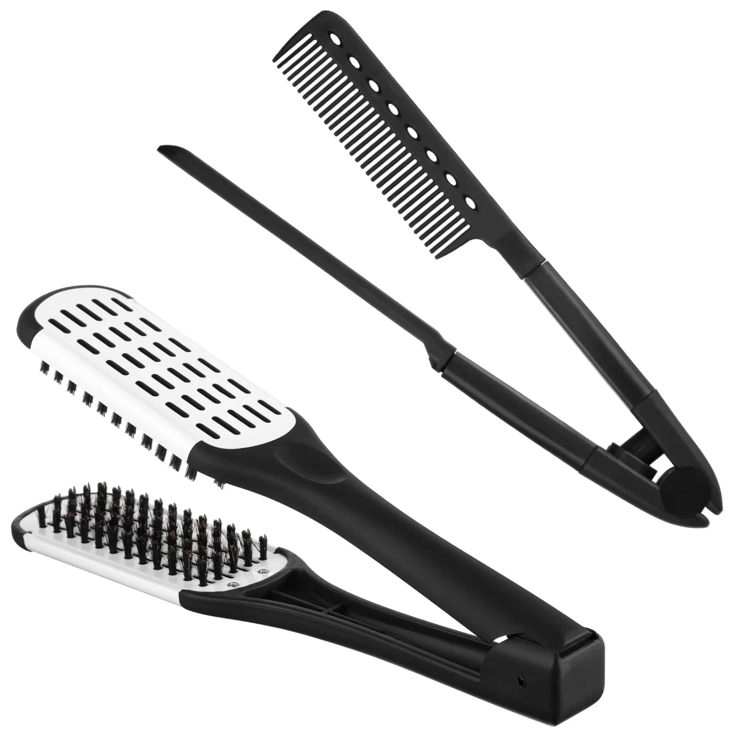 CHENGU Boar bristle straightening combs, Black White, Black