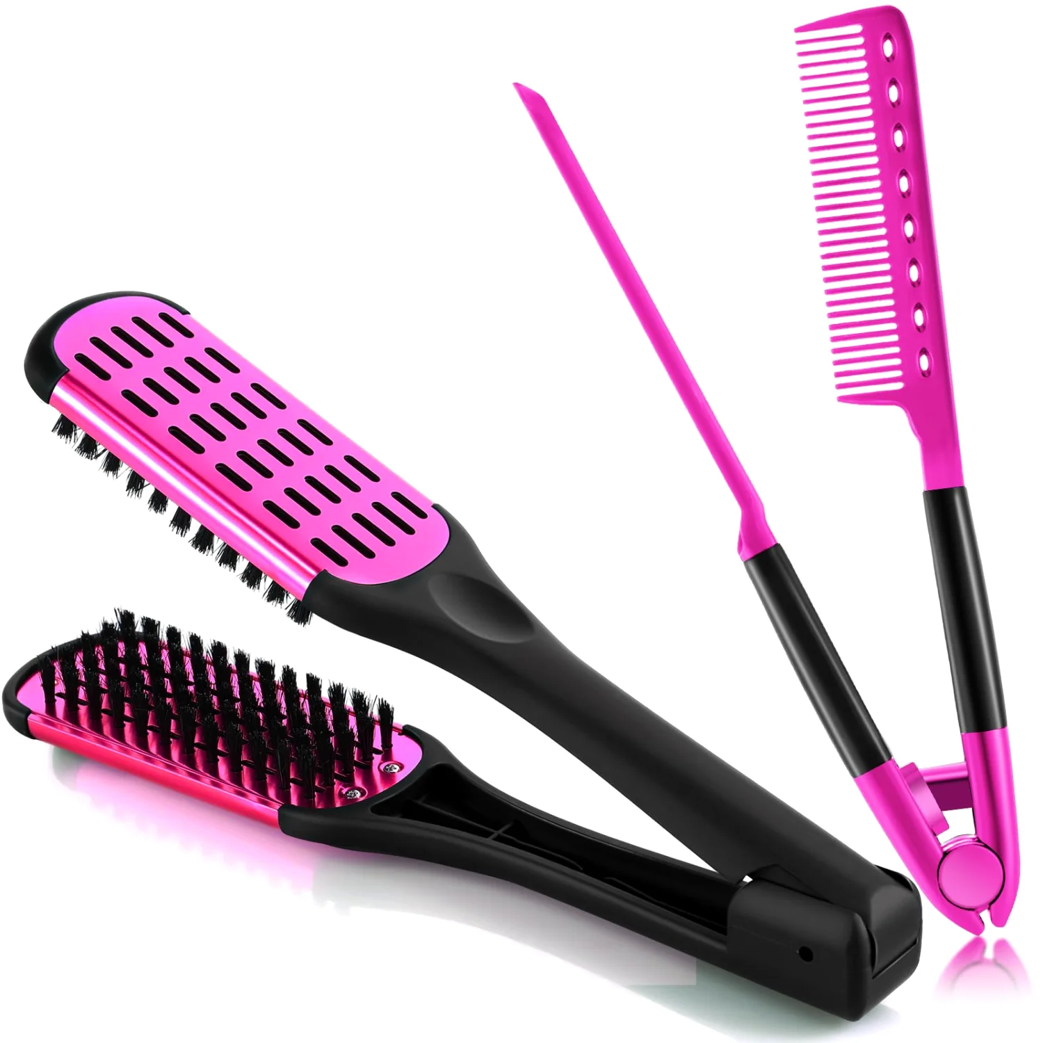CHENGU Boar bristle straightening combs, Rose Red, Pink