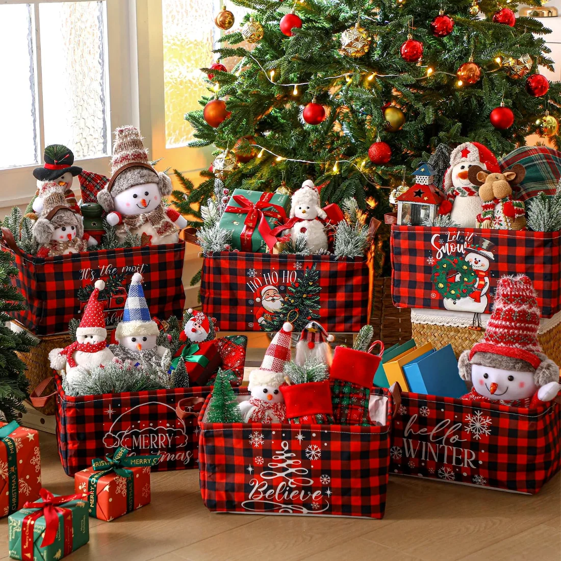 CHENGU Collapsible holiday storage bins, Buffalo Christmas, 6 pcs, view 2