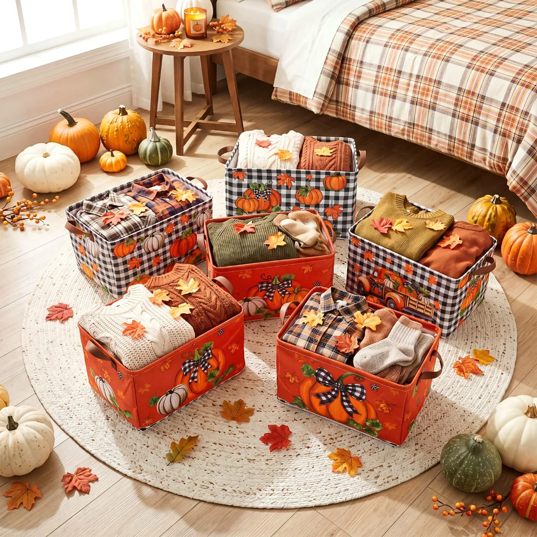 CHENGU Collapsible holiday storage bins, Buffalo Pumpkin, 6 pcs, view 3