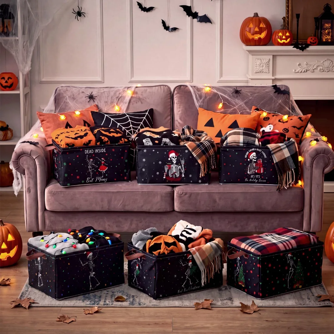 CHENGU Collapsible holiday storage bins, Christmas Skull, 6 pcs, view 2