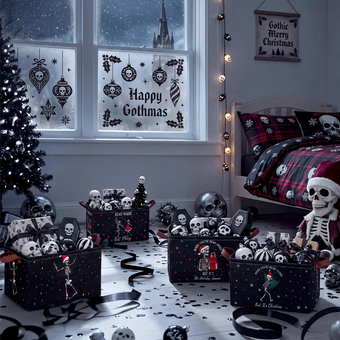CHENGU Collapsible holiday storage bins, Christmas Skull, 6 pcs, view 3