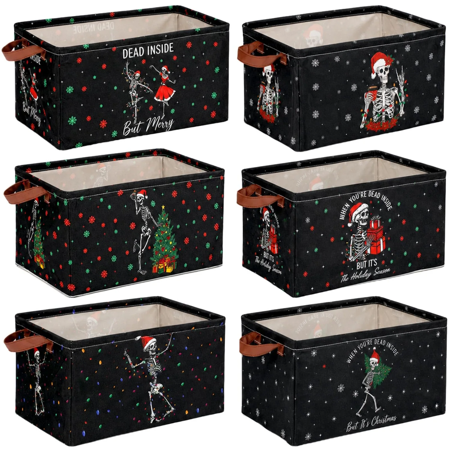 CHENGU Collapsible holiday storage bins, Christmas Skull, 6 pcs