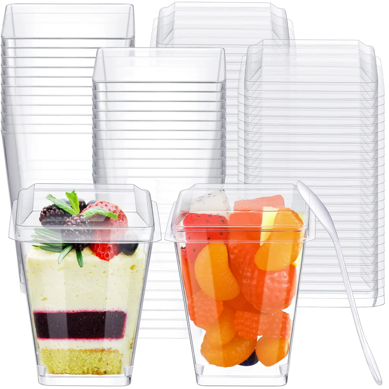 CHENGU Square dessert cups with lids, 4.5 Oz, Flat Cover