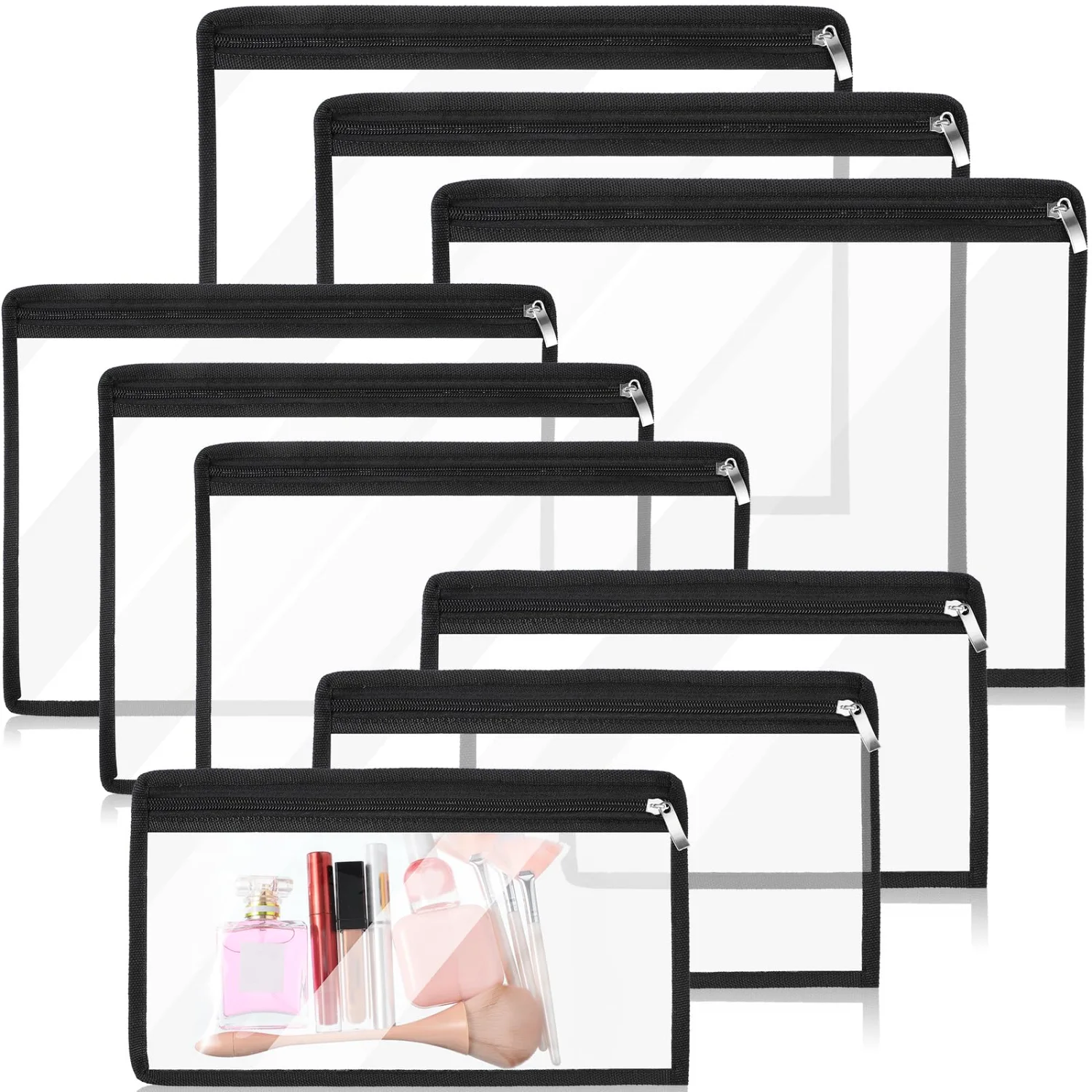 CHENGU Clear zipper pouches, Black Side, 9 pcs