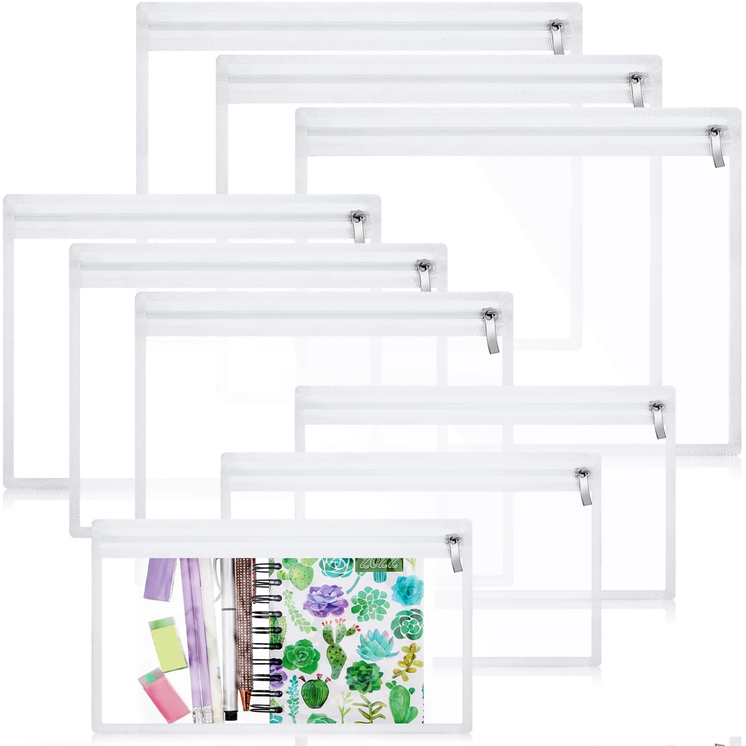 CHENGU Clear zipper pouches, White Side, 9 pcs