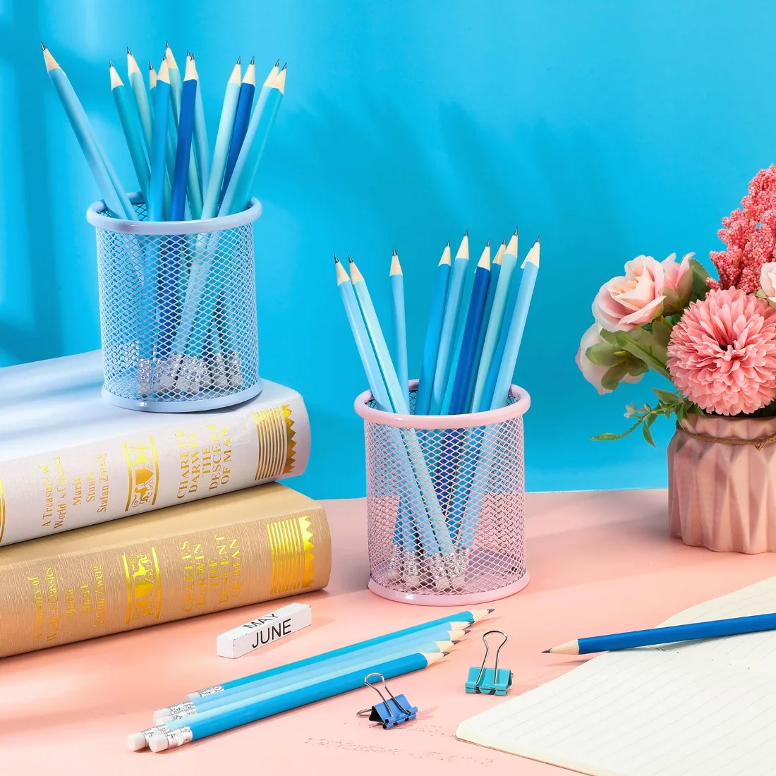 CHENGU Coastal blue pencils with eraser, Wooden, Blue, 144 pcs, view 3