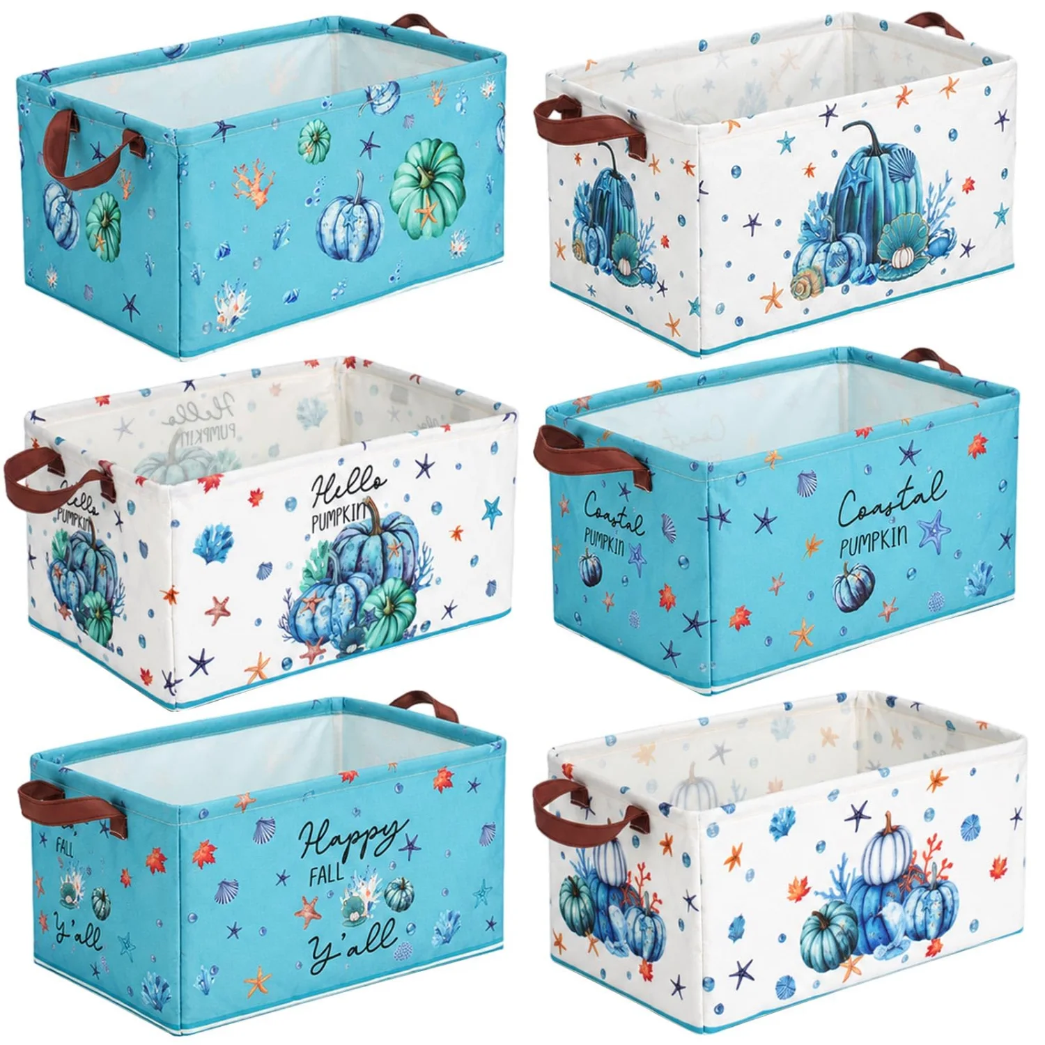 CHENGU Collapsible holiday storage bins, Coastal Fall, 6 pcs