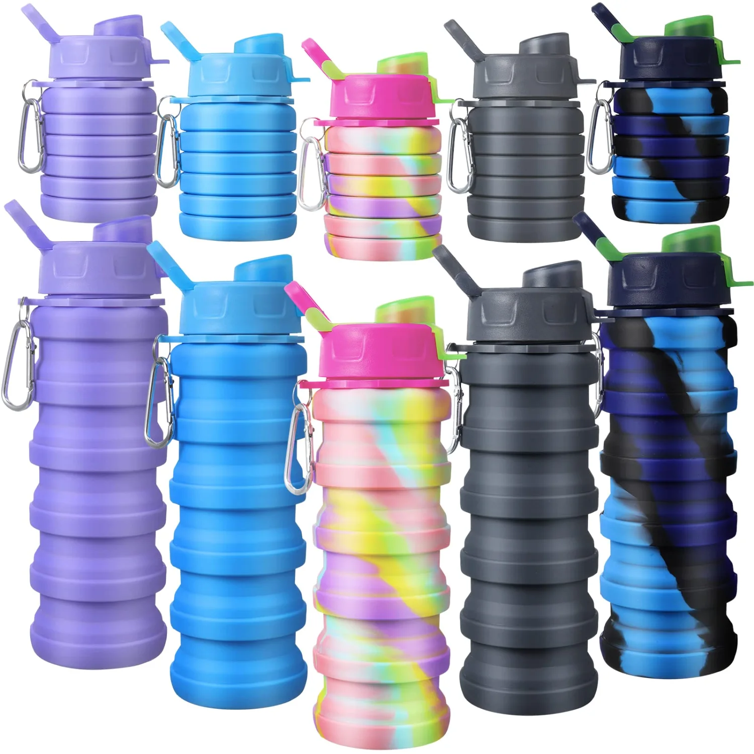 CHENGU Collapsible silicone water bottles, Colorful