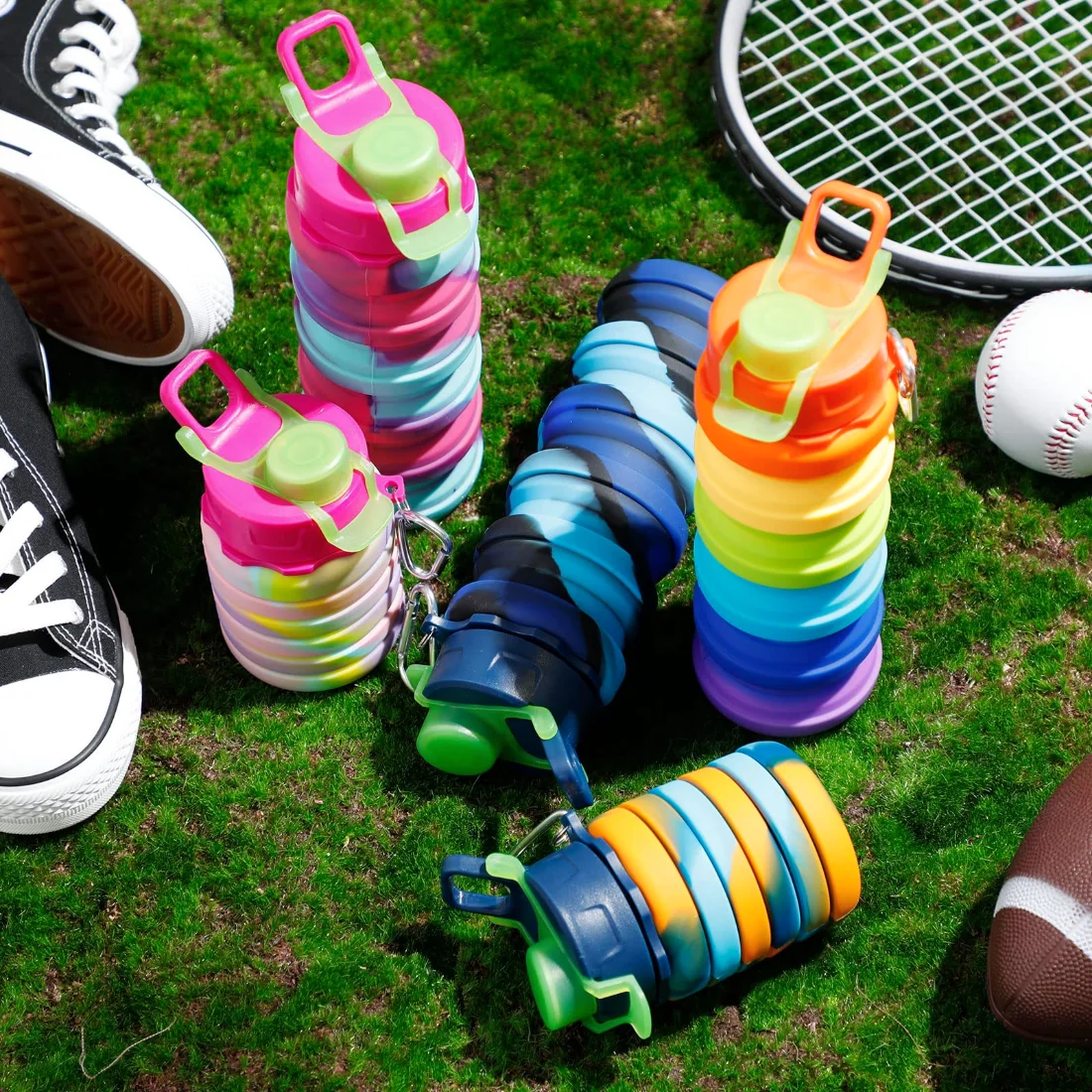 CHENGU Collapsible silicone water bottles, Rainbow, view 3