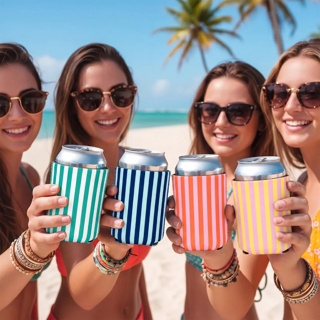 CHENGU Can coolers, 16 pcs, 4.9 inches, Colorful Striped, view 4