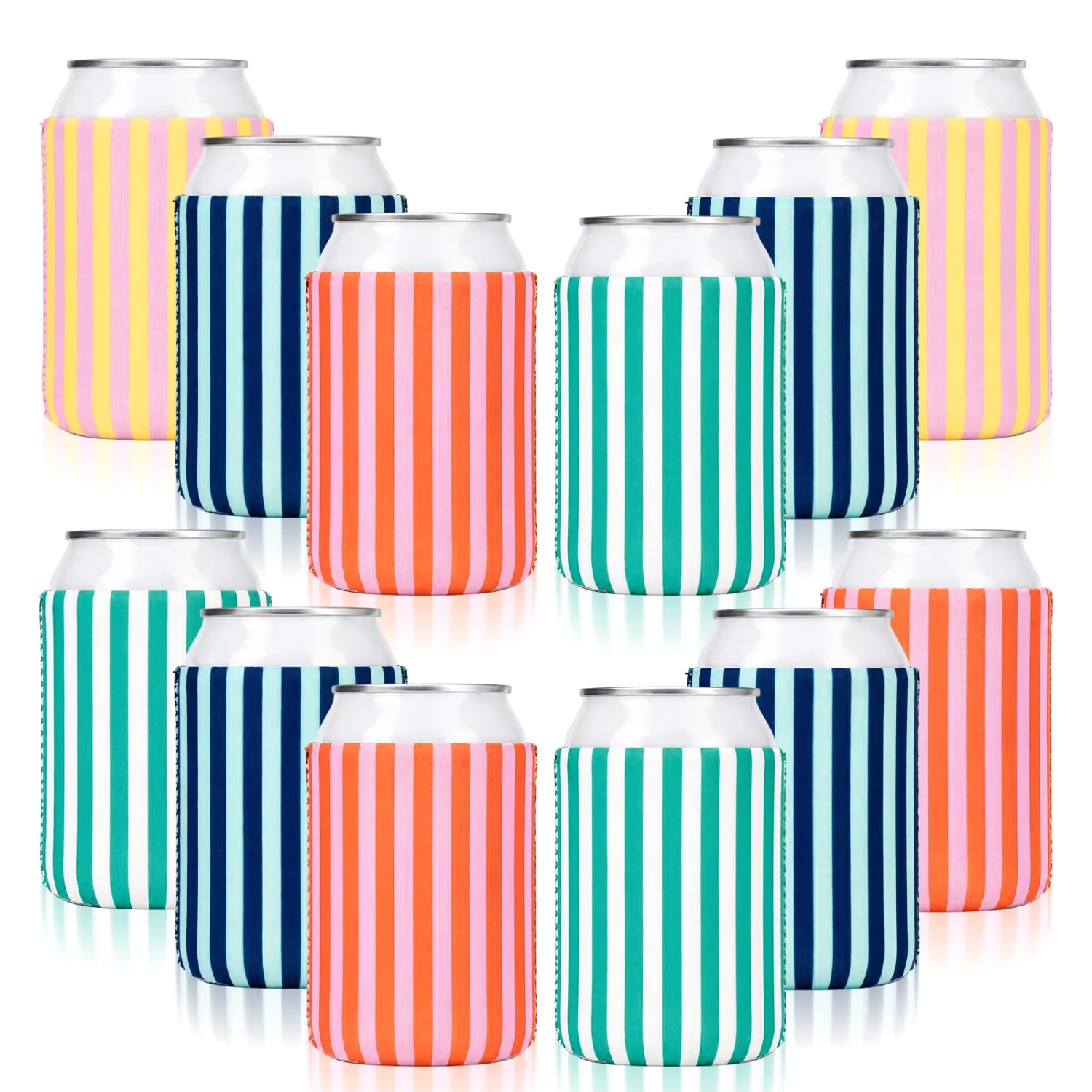 CHENGU Can coolers, 16 pcs, 4.9 inches, Colorful Striped