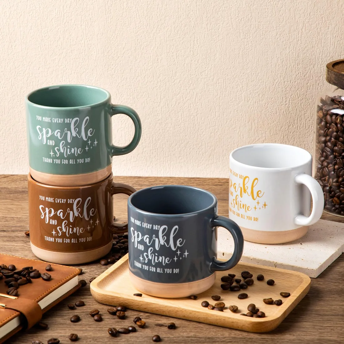 CHENGU Appreciation coffee mugs, Multicolor, Words, 4 pcs, view 2