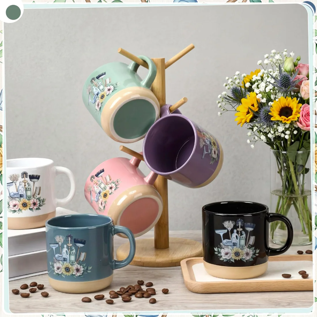 CHENGU Appreciation coffee mugs, Multicolor, Pattern, 6 pcs, view 2