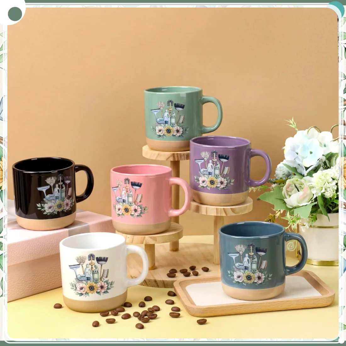 CHENGU Appreciation coffee mugs, Multicolor, Pattern, 6 pcs, view 3