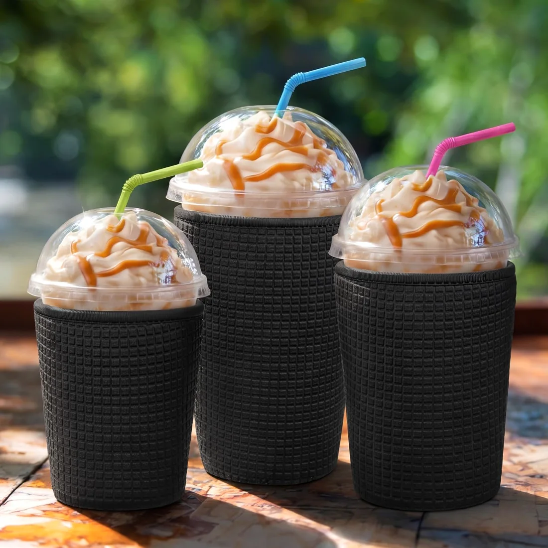 CHENGU Iced coffee cup sleeves, Black, Embossed, view 2