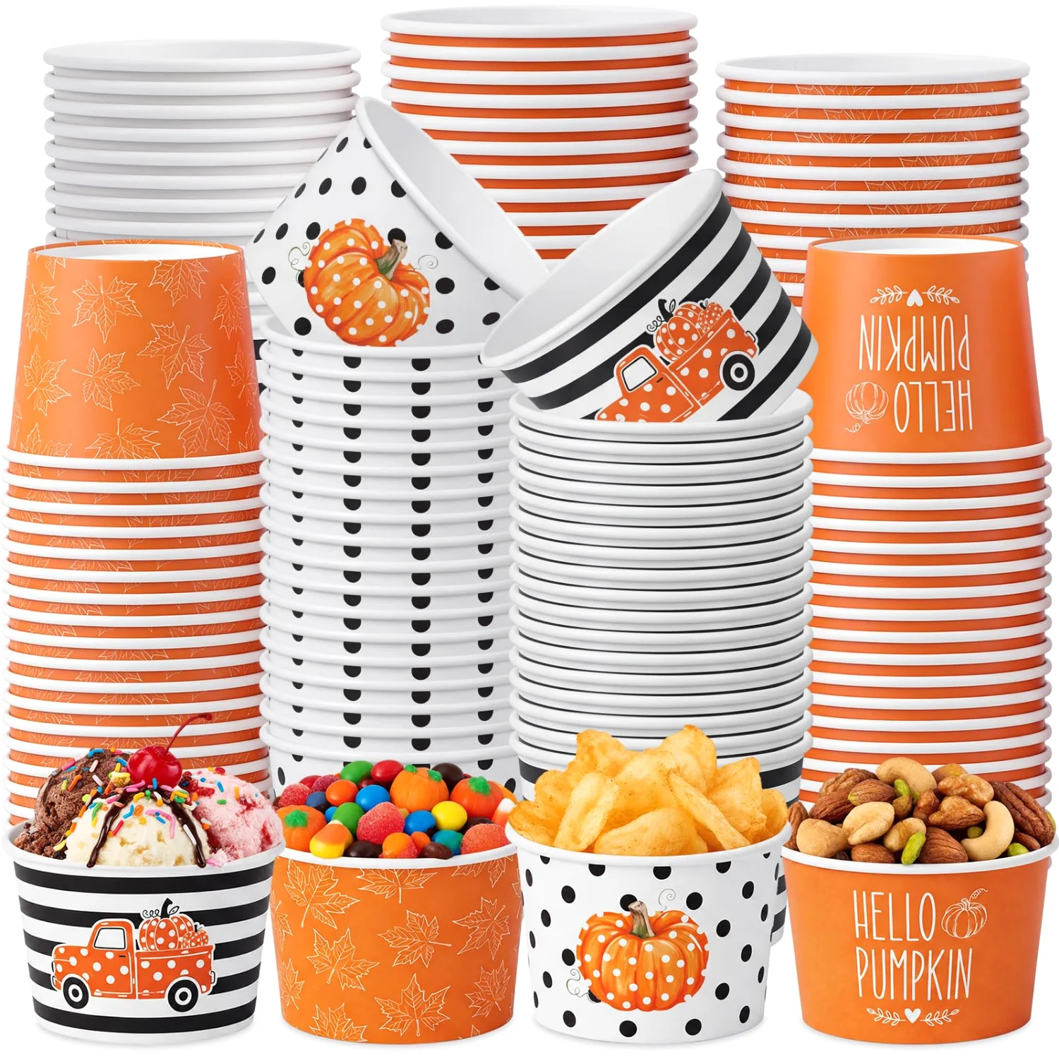 CHENGU Paper snack and dessert cups, Orange, Fall, 60 pcs