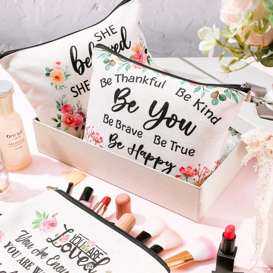 CHENGU Canvas makeup bags, Floral, view 2