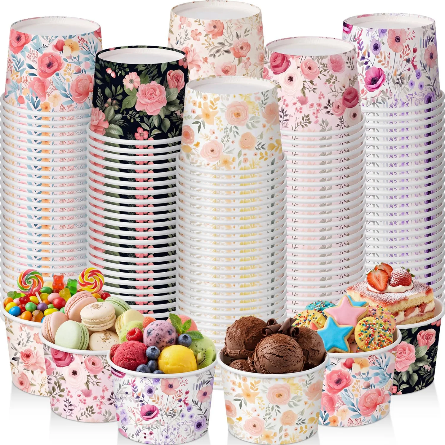 CHENGU Paper ice cream cups, Cottagecore, 60 pcs