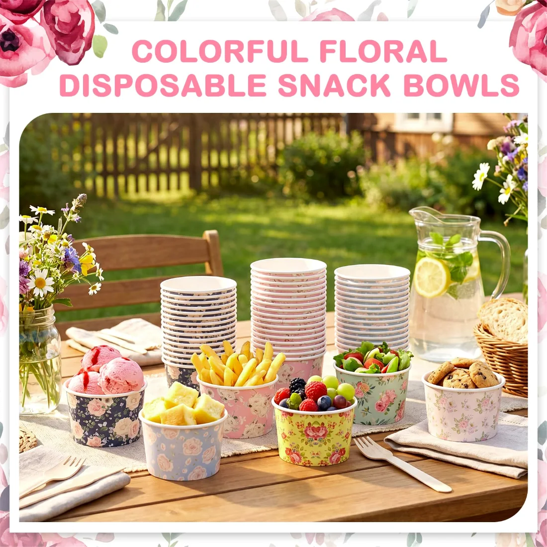CHENGU Paper snack and dessert cups, Bright Color, Flowers, 180 pcs, view 2
