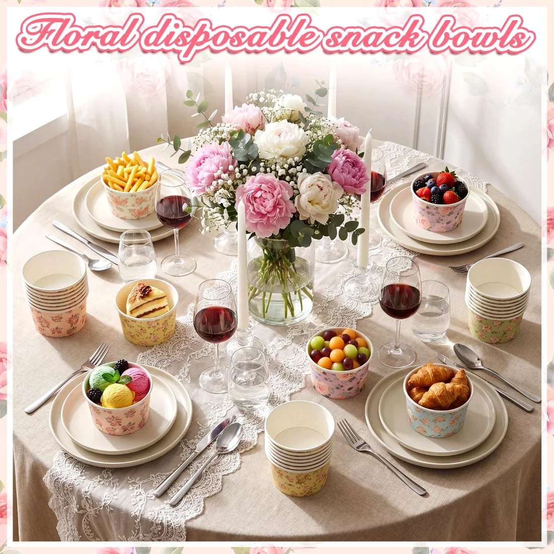 CHENGU Paper ice cream cups, Retro Floral, 300 pcs, view 3