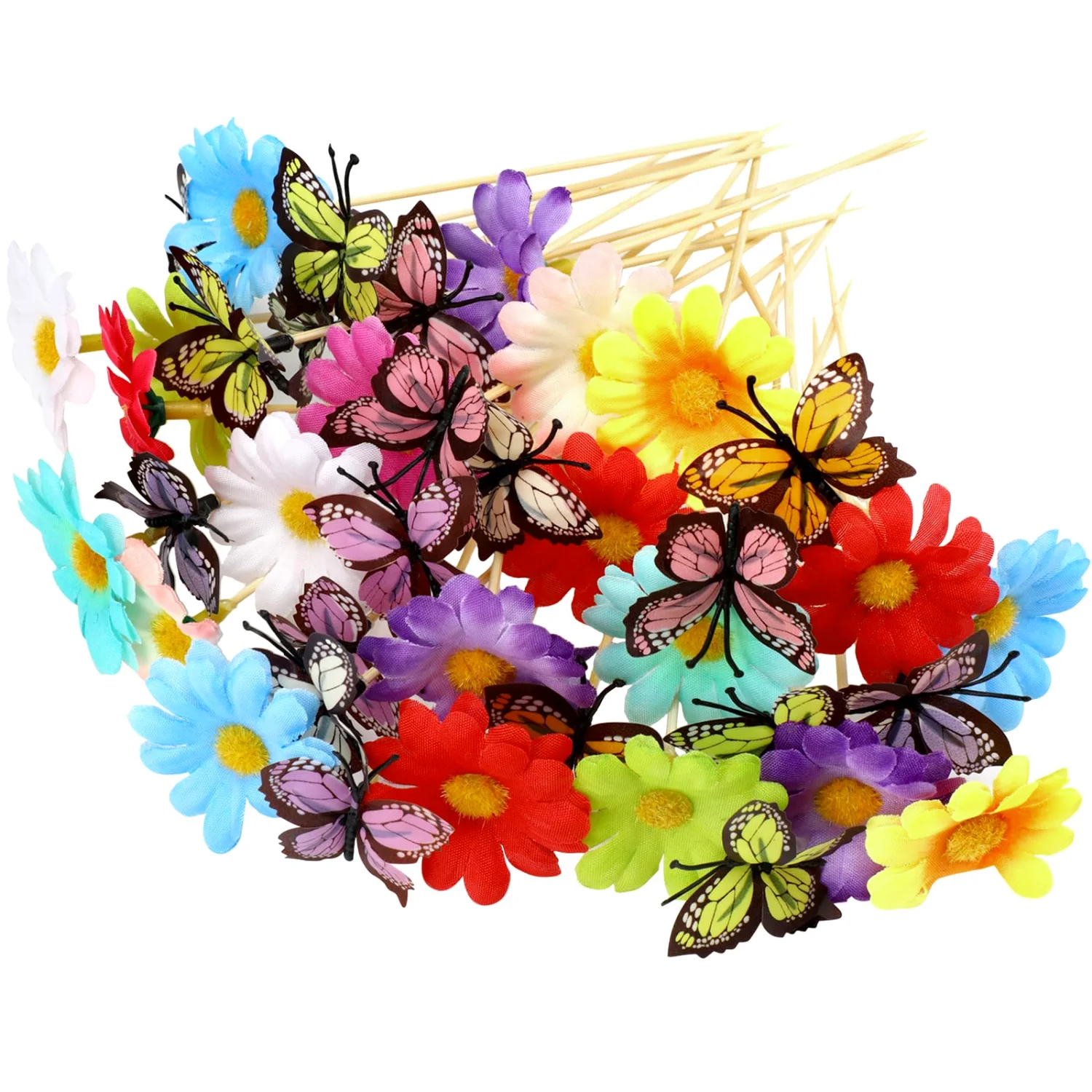 CHENGU Flower cocktail picks, Flower Butterfly
