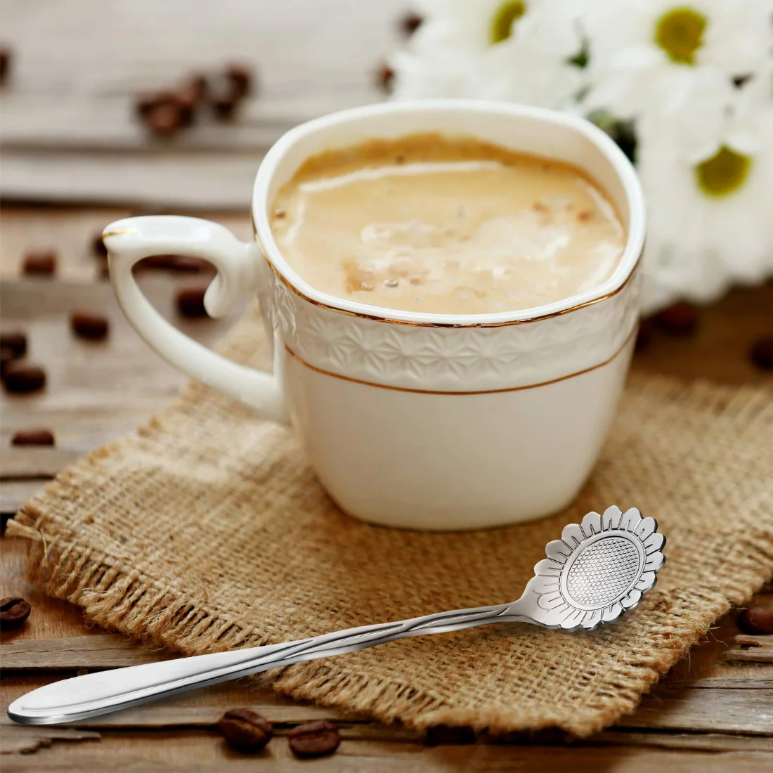 CHENGU Flower coffee spoons, Silver, view 4