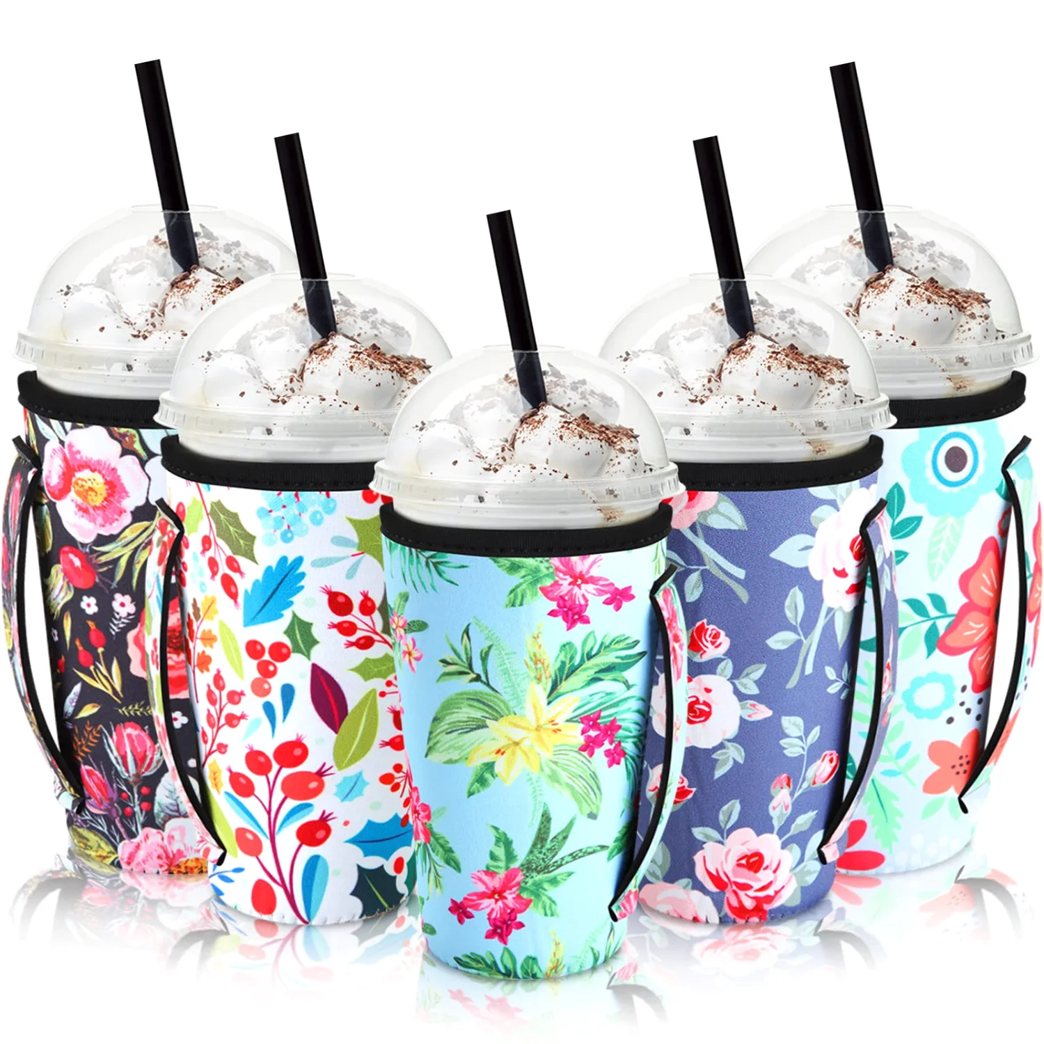 CHENGU Flower patterned coffee sleeves, Bright