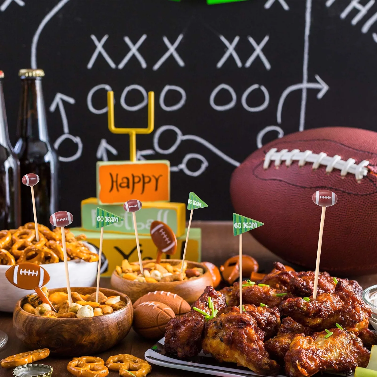 CHENGU Novelty bamboo cocktail picks, Football, 300 pcs