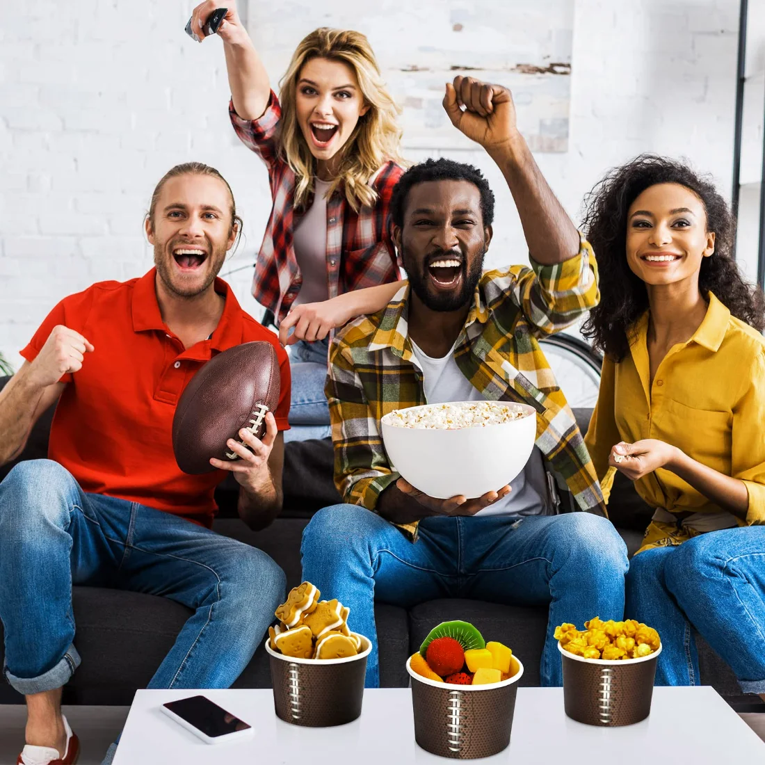 CHENGU Football snack bowls, Rustic, 48 pcs, view 3