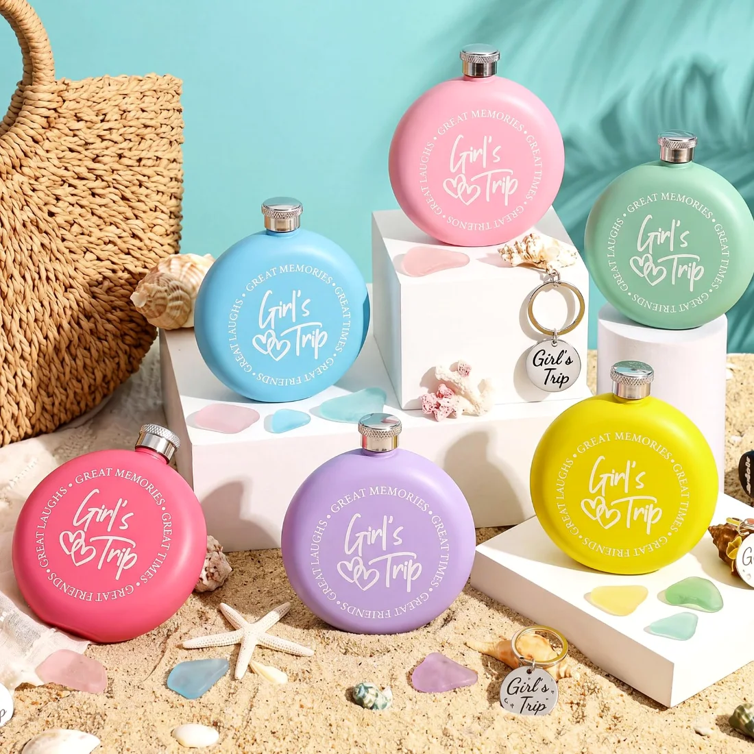 CHENGU Beach trip liquor flasks, Round Girl Trip, view 2