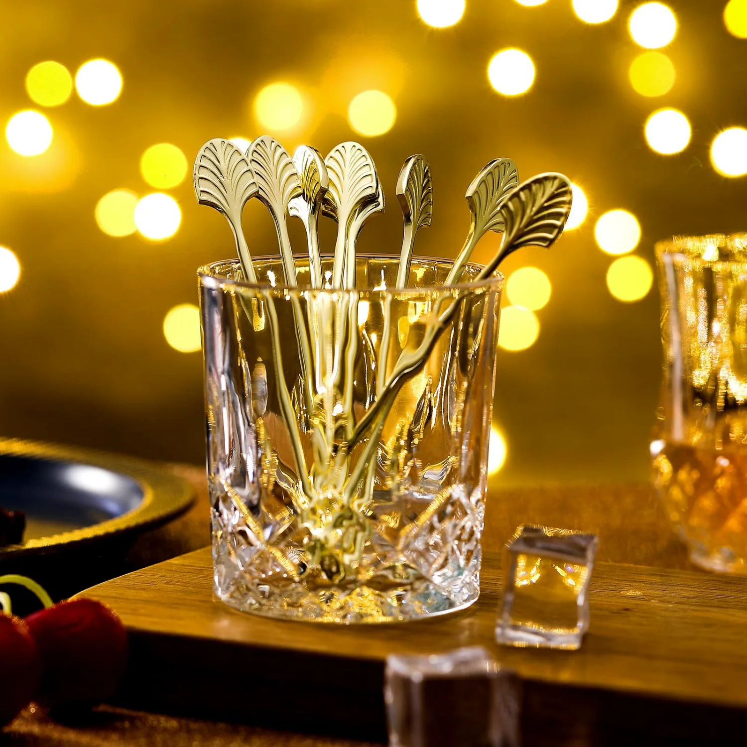 CHENGU Gold Art Deco cocktail picks, Gold, 5 Inch, 16 pcs