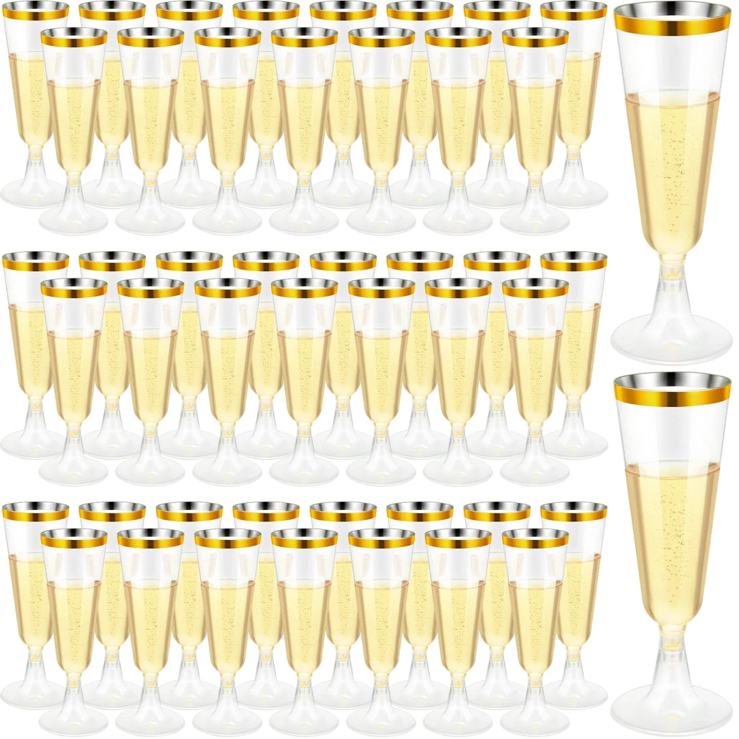 CHENGU Rimmed plastic champagne flutes, Gold