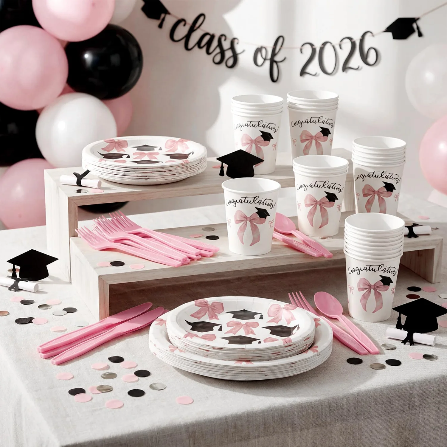 CHENGU Graduation pink bow dinnerware set