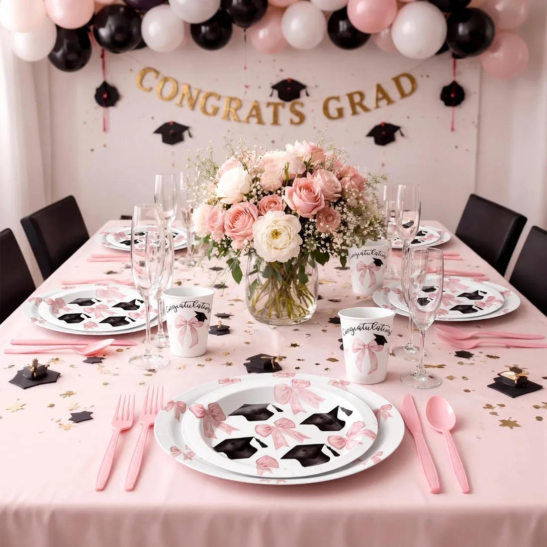 CHENGU Graduation pink bow dinnerware set, view 2