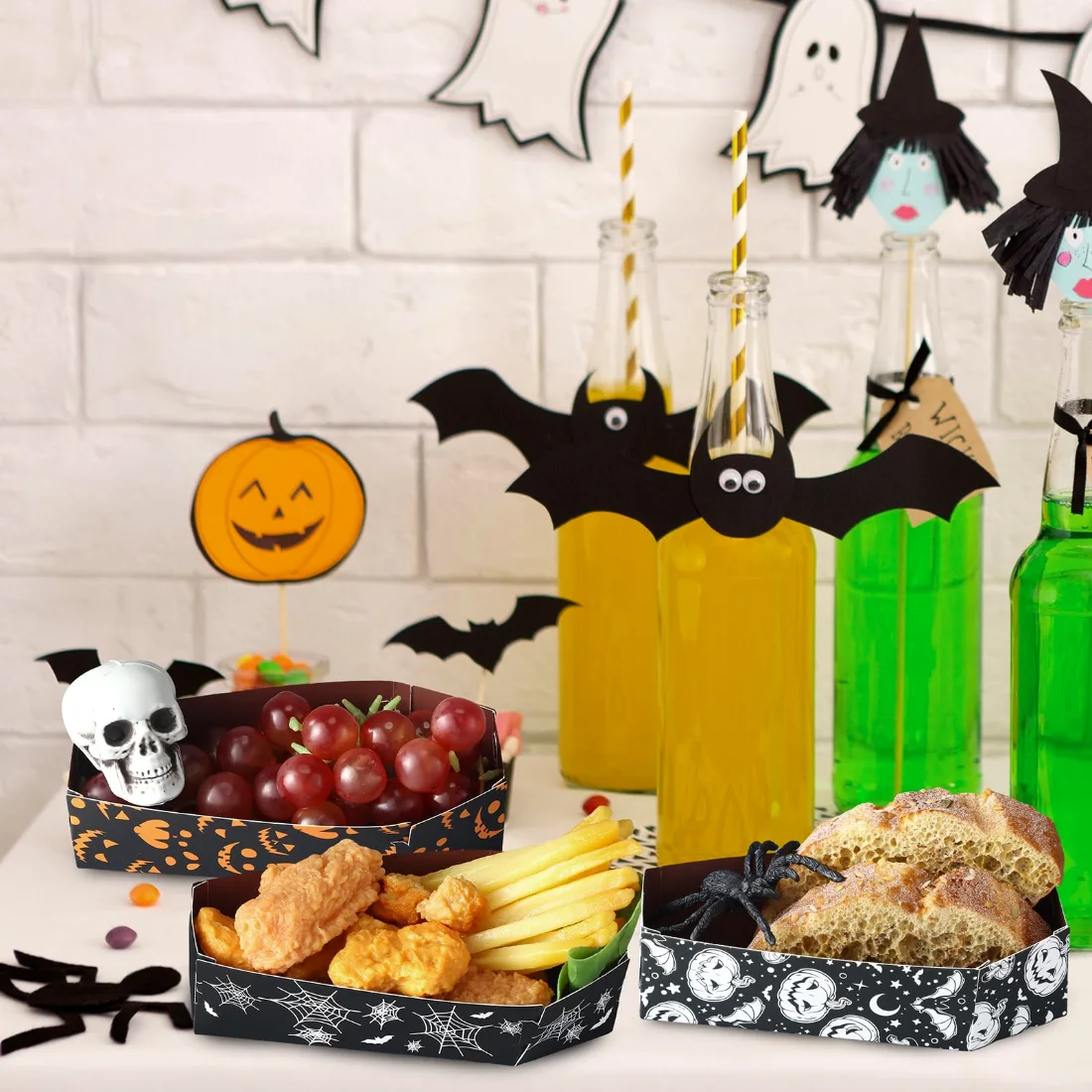 CHENGU Halloween coffin snack trays, Skull, Pumpkin, Spider, Demon, 24 pcs, view 2