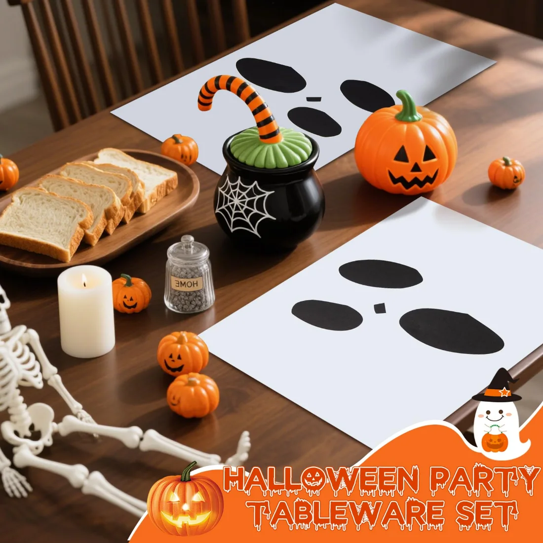 CHENGU Halloween ghost placemats, White Ghost, view 2