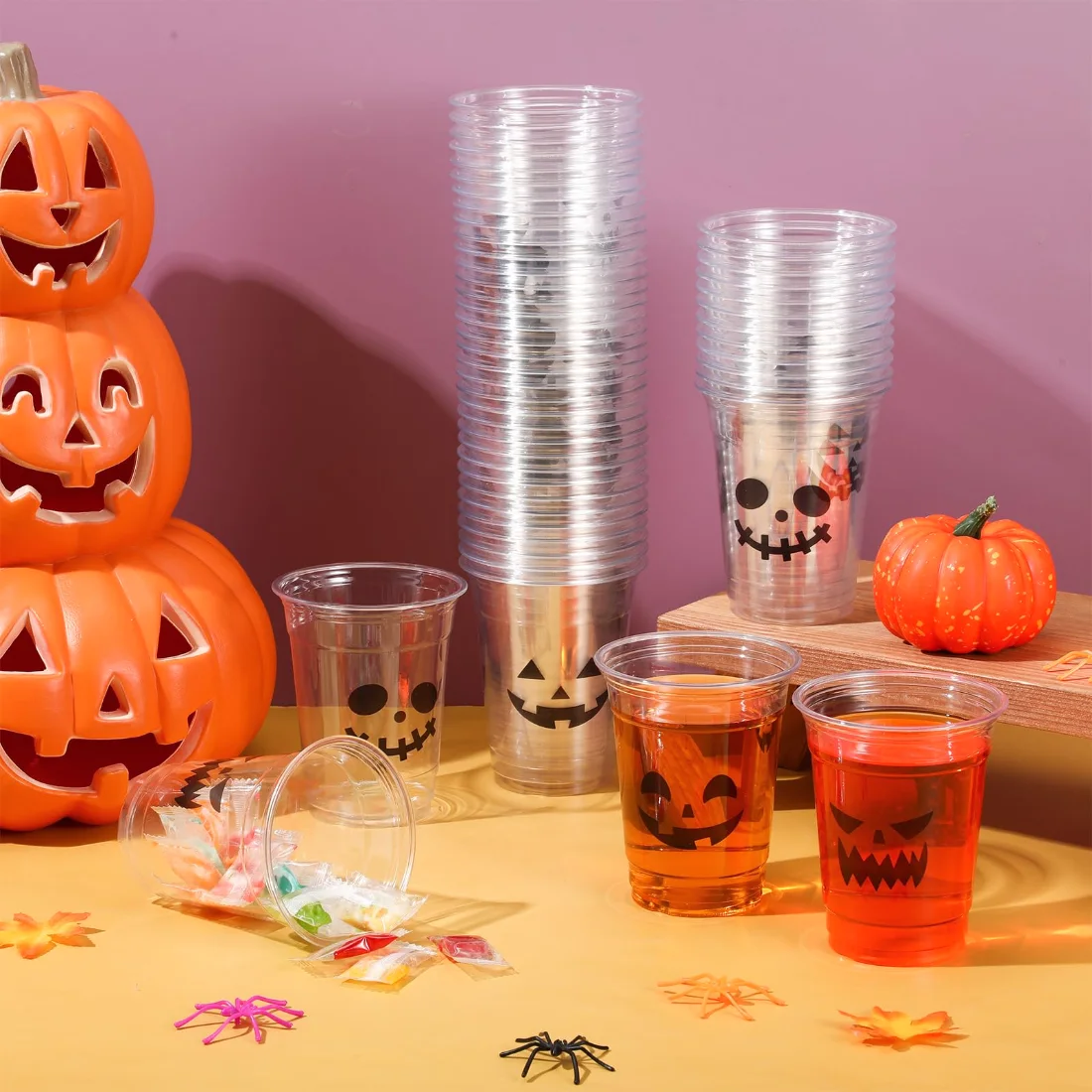 CHENGU Party cups, 25 to 50 pcs, Pumpkin, Clear, 12 oz, 50 pcs, view 2