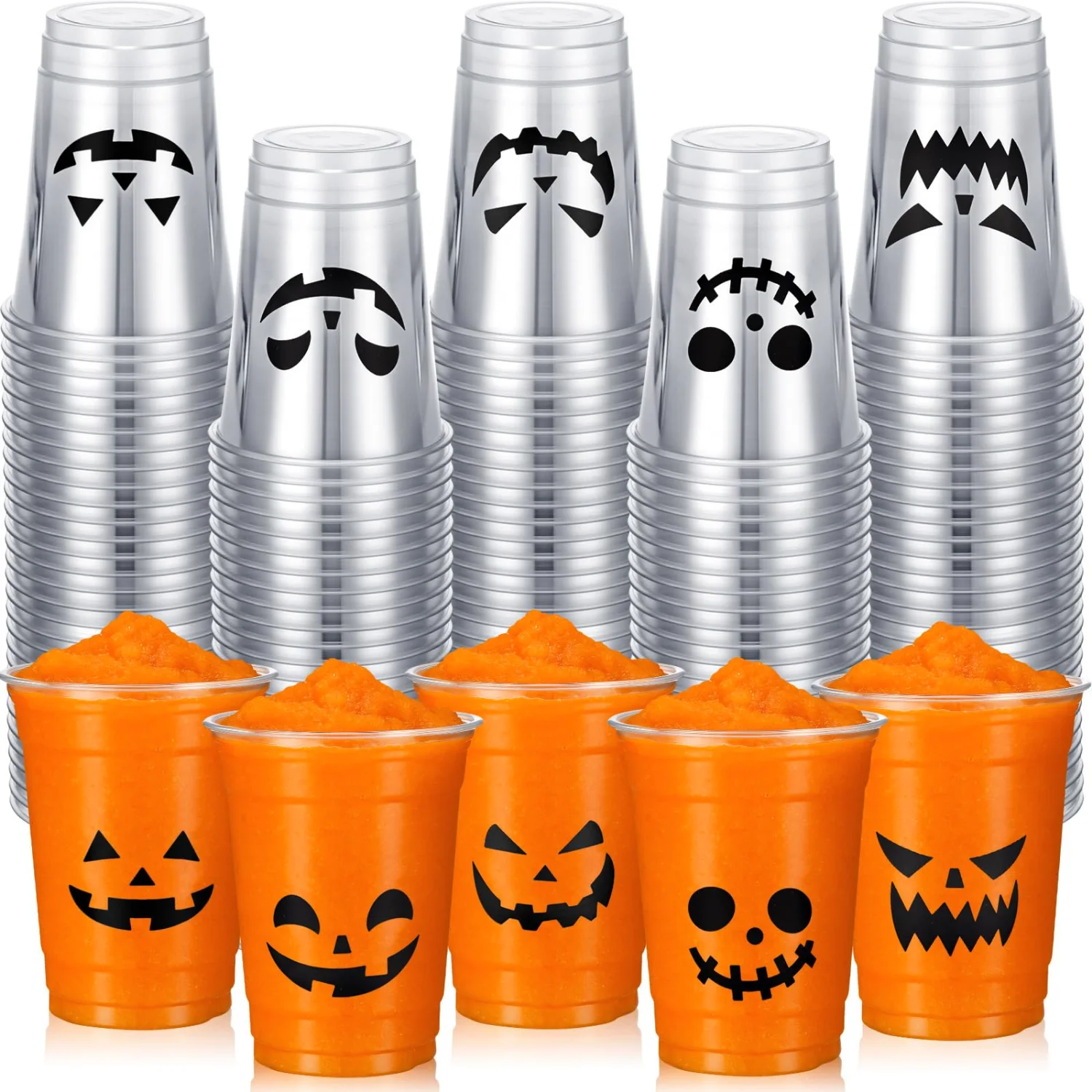 CHENGU Party cups, 25 to 50 pcs, Pumpkin, Clear, 12 oz, 50 pcs