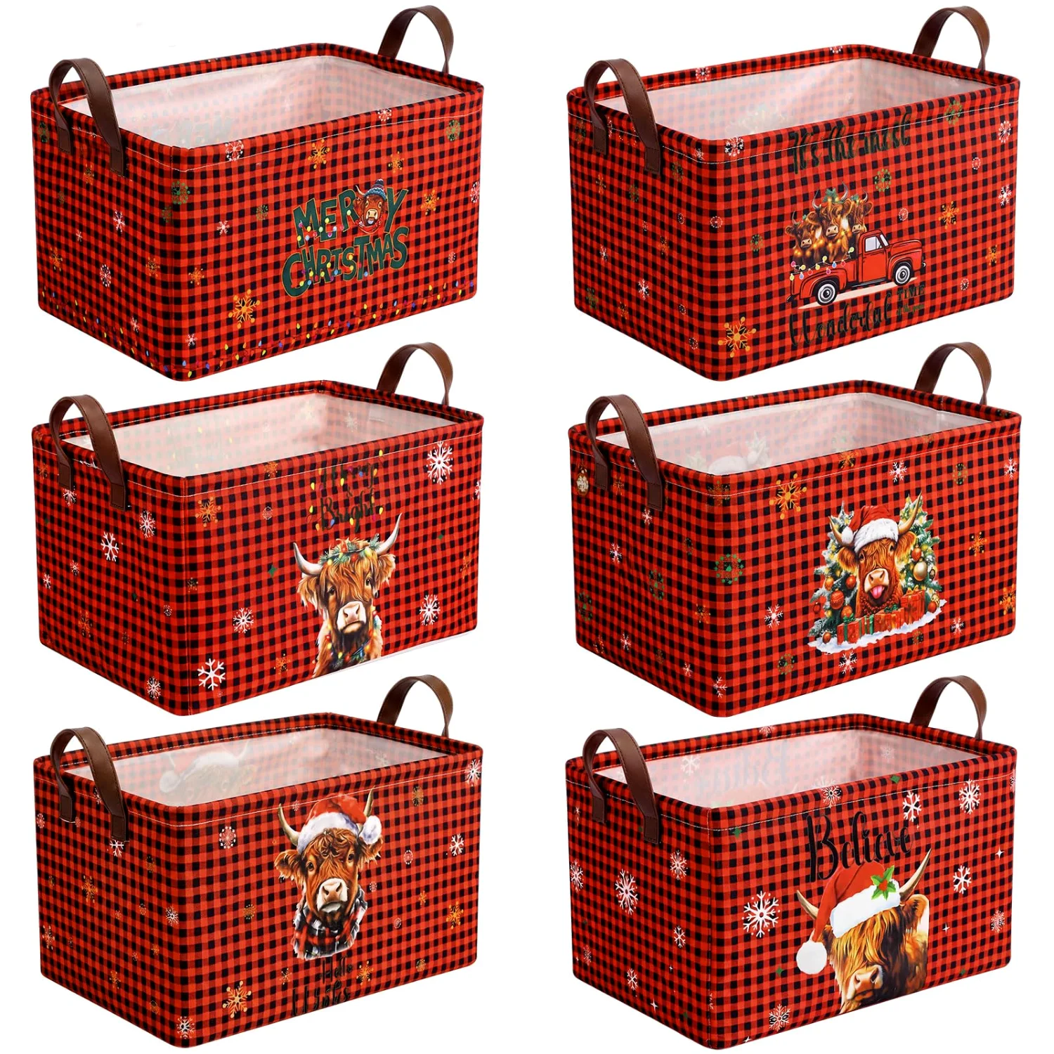 CHENGU Collapsible holiday storage bins, Highland Cow, 6 pcs