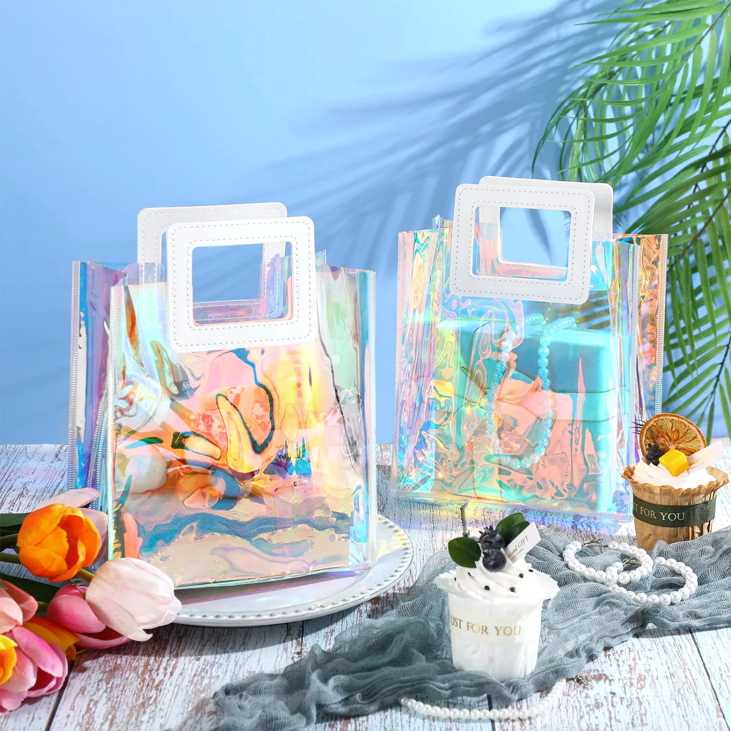 CHENGU Iridescent gift bags, 7 x 8 x 4 Inch