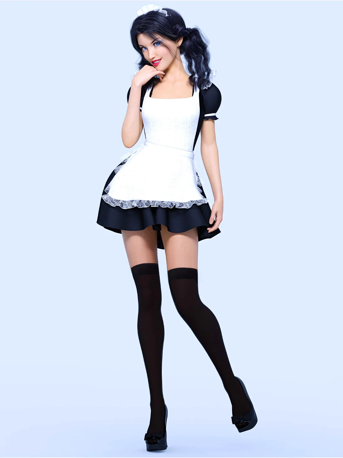 CHENGU Lace top thigh high stockings, Sexy, Black, view 6