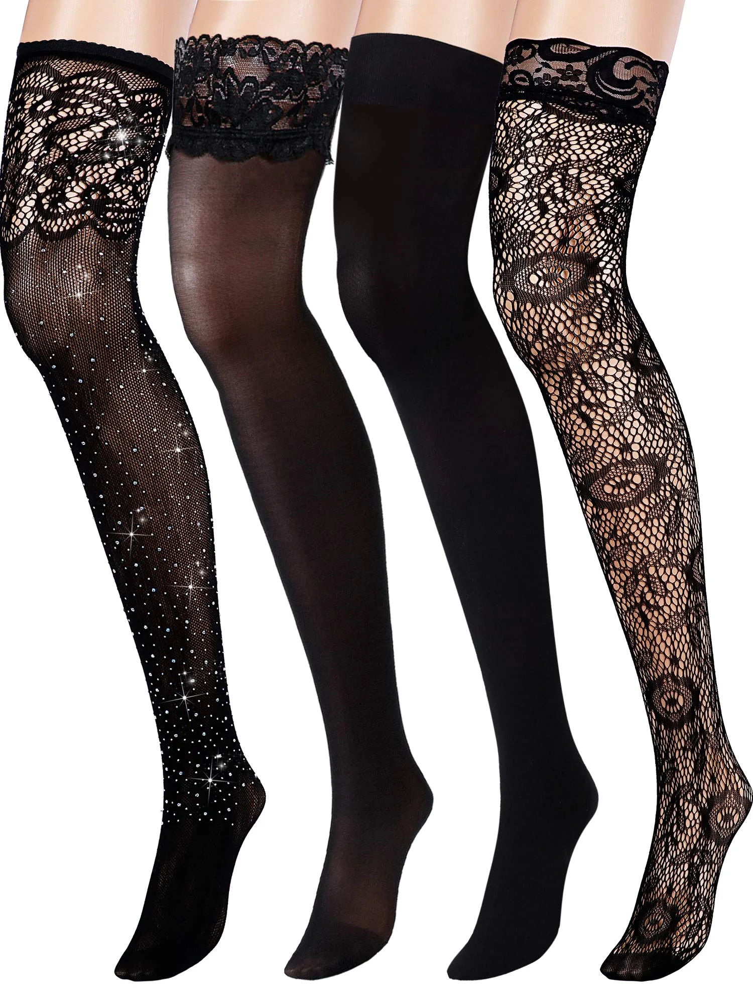CHENGU Lace top thigh high stockings, Sexy, Black